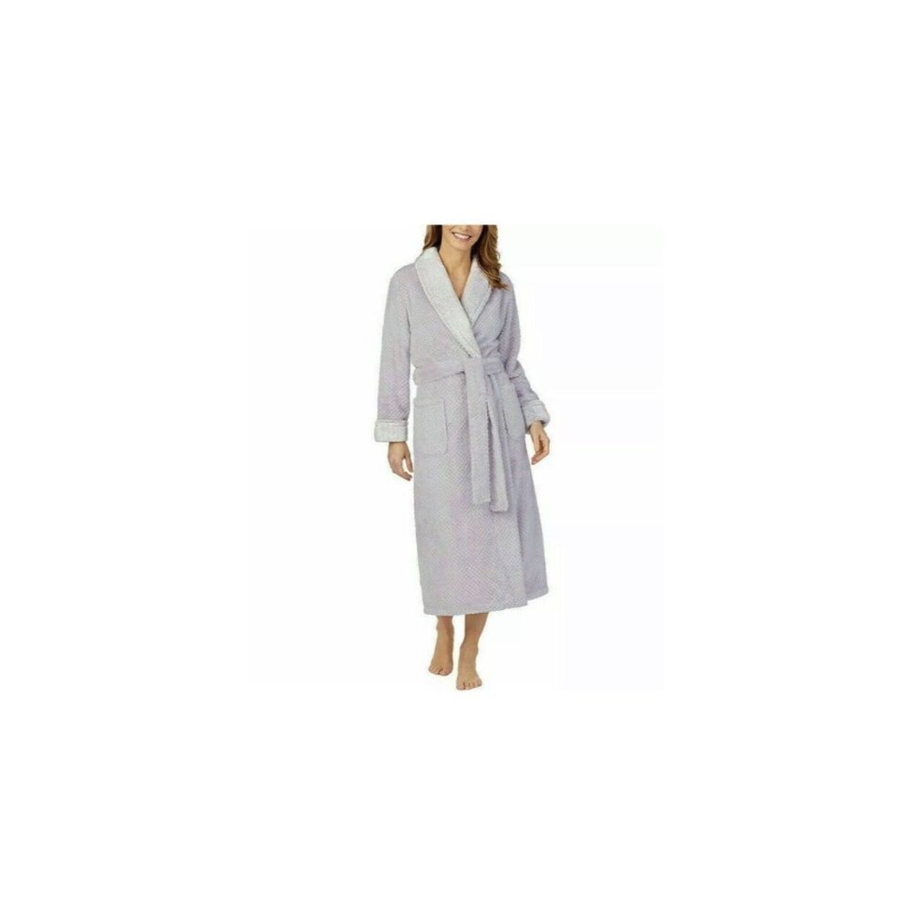 Carole Hochman Womens Soft Plush Wrap Robe Purple Midi Pocket‎ Tie Belt XL New